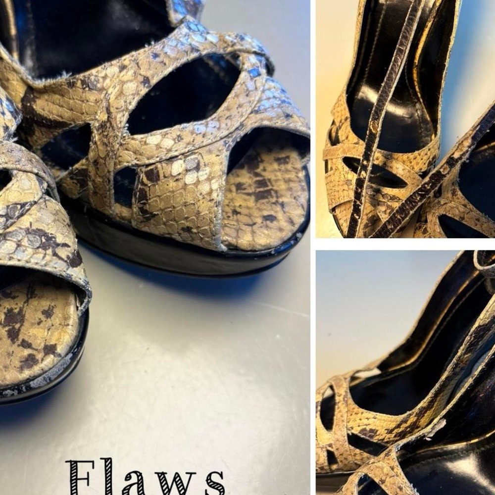 Y2K Vintage Baby Phat Snakeskin Pattern Peep Toe Wedge Platform Heels - Picture 7 of 7